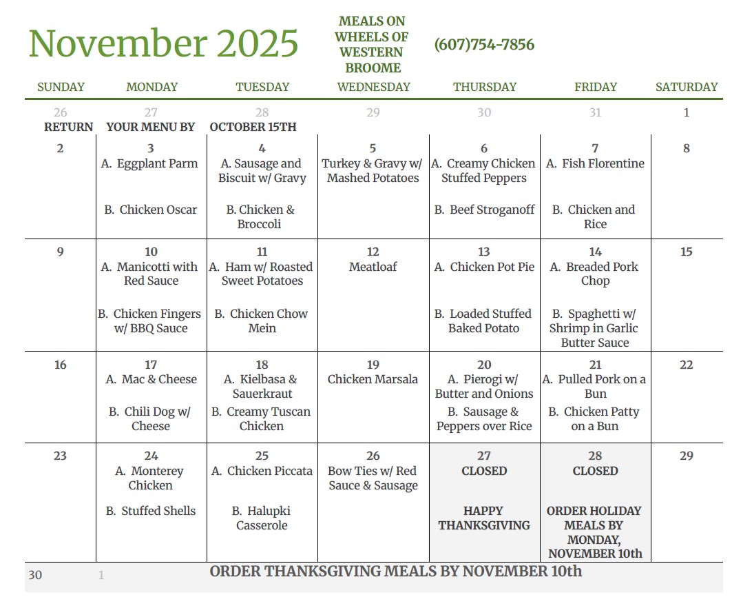 ovember 2025 menu